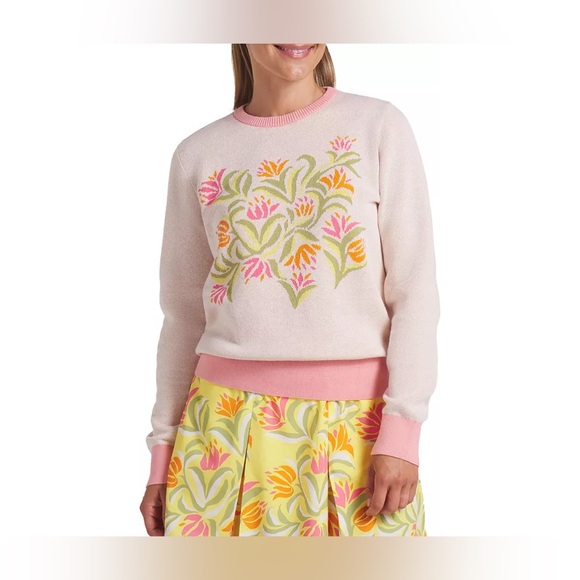 PUMA X Dani Dazey NWT Women's Pink Floral Crewneck Golf Sweater - Size XL - Picture 1 of 8